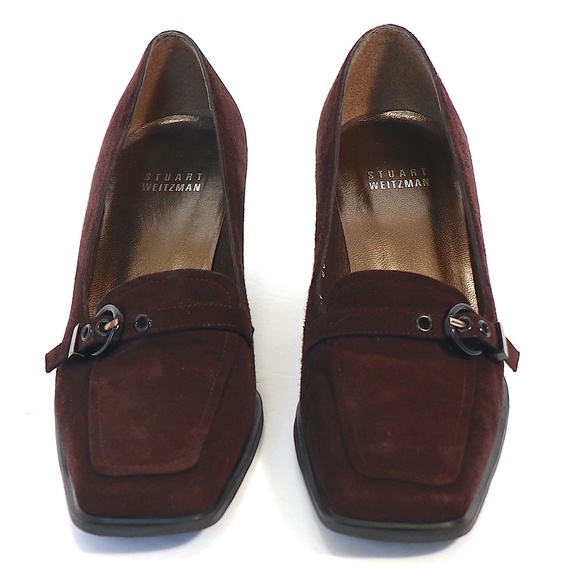 Mid-heel brown suede square toe, closed toe pumps - Picture 3 of 13